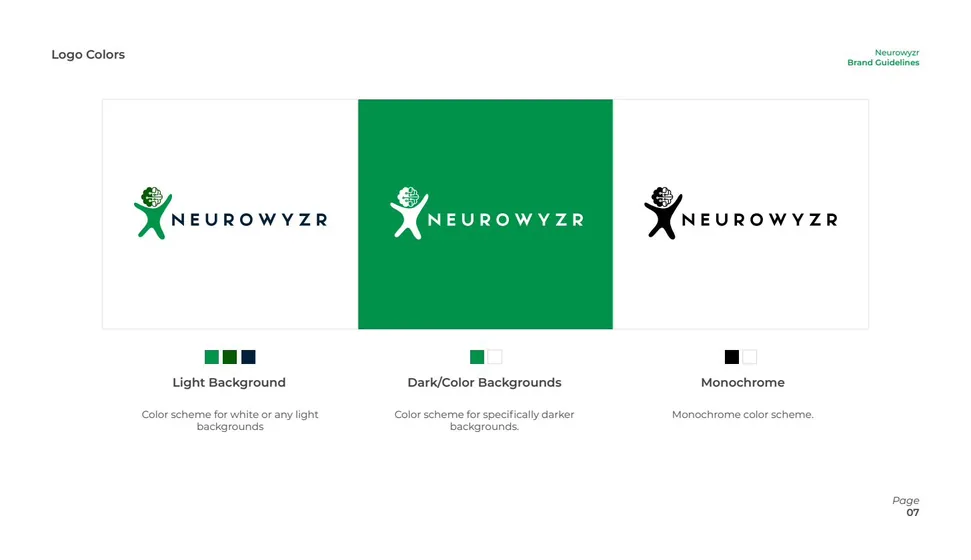 Neurowyzr brand guidelines, logo colour system